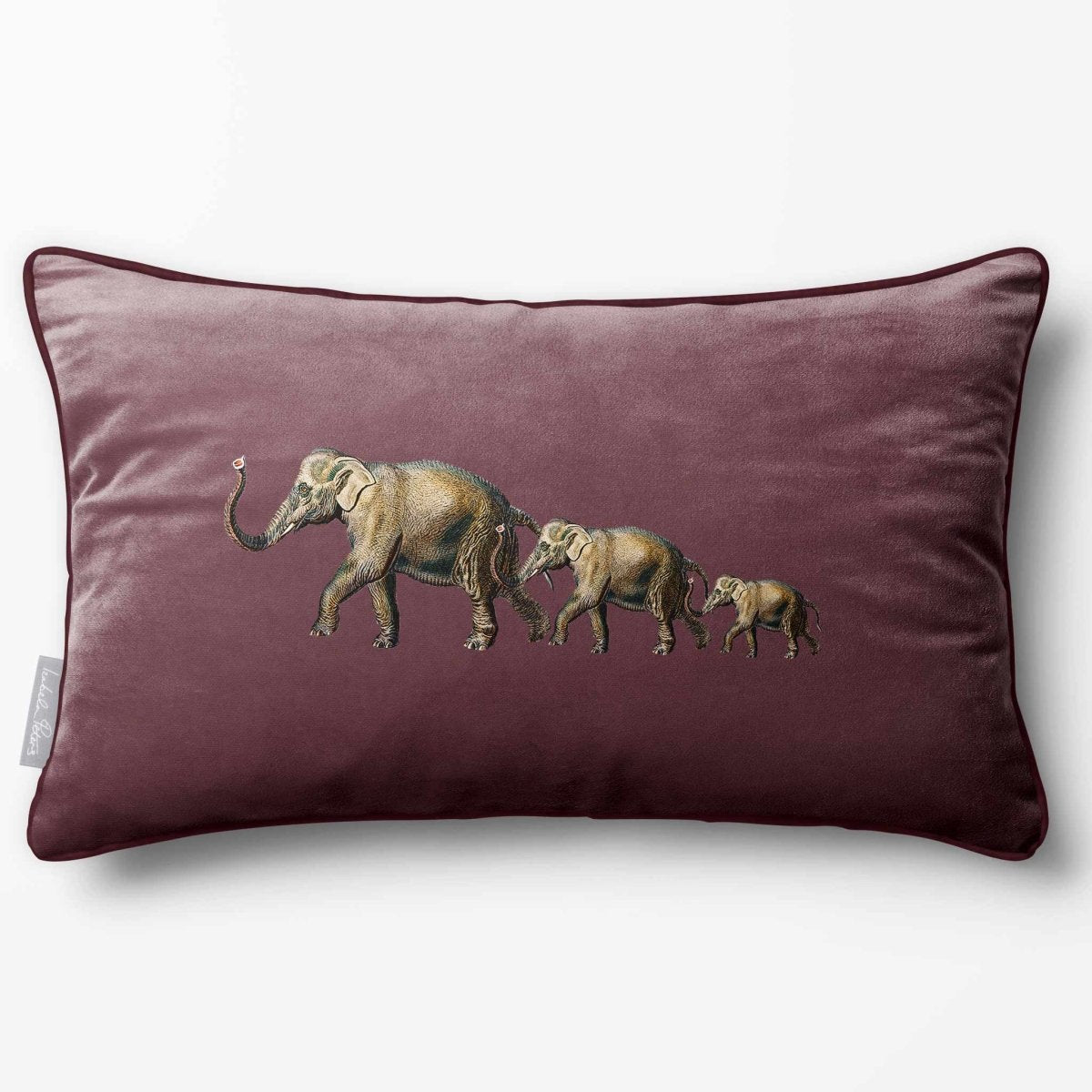 Elephants | Sustainable Velvet Rectangle Cushion - Italian Grape 50 x 30 cm Piped by Izabela Peters