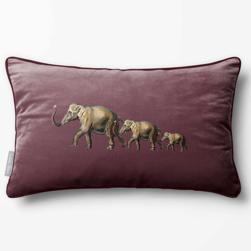 Elephants | Sustainable Velvet Rectangle Cushion - Italian Grape 50 x 30 cm Piped by Izabela Peters