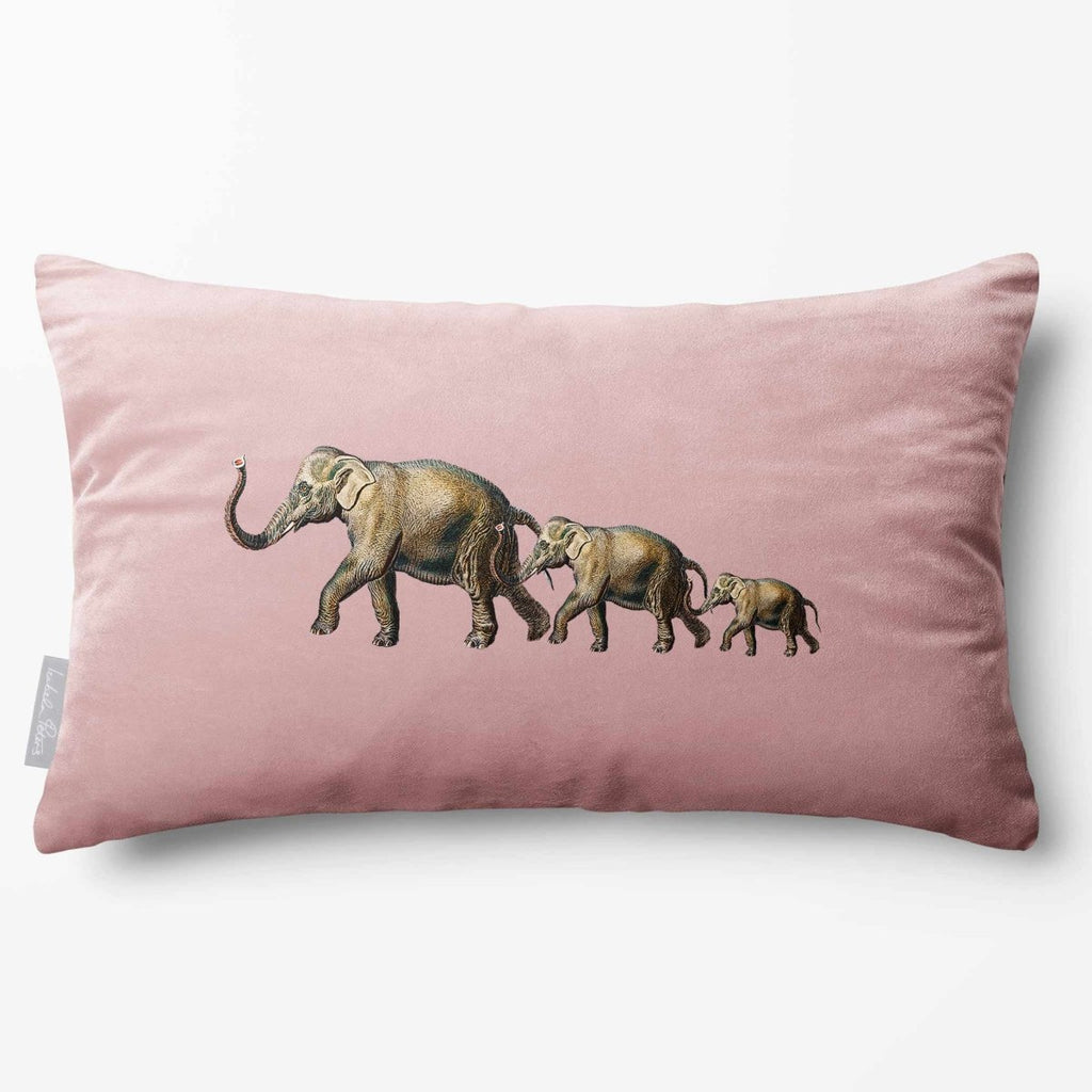 Elephants | Sustainable Velvet Rectangle Cushion - Rosewater 50 x 30 cm Standard by Izabela Peters