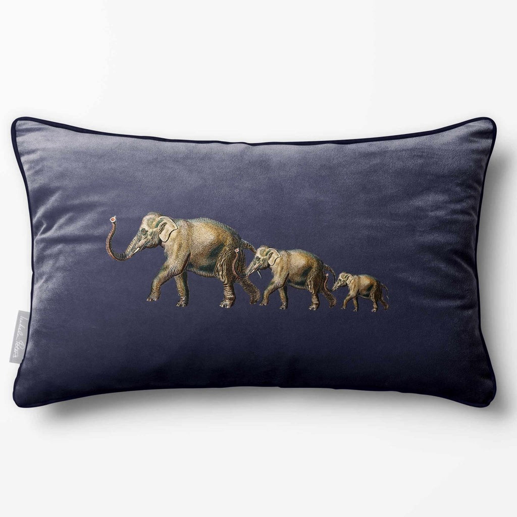 Elephants | Sustainable Velvet Rectangle Cushion - Graphite 50 x 30 cm Piped by Izabela Peters