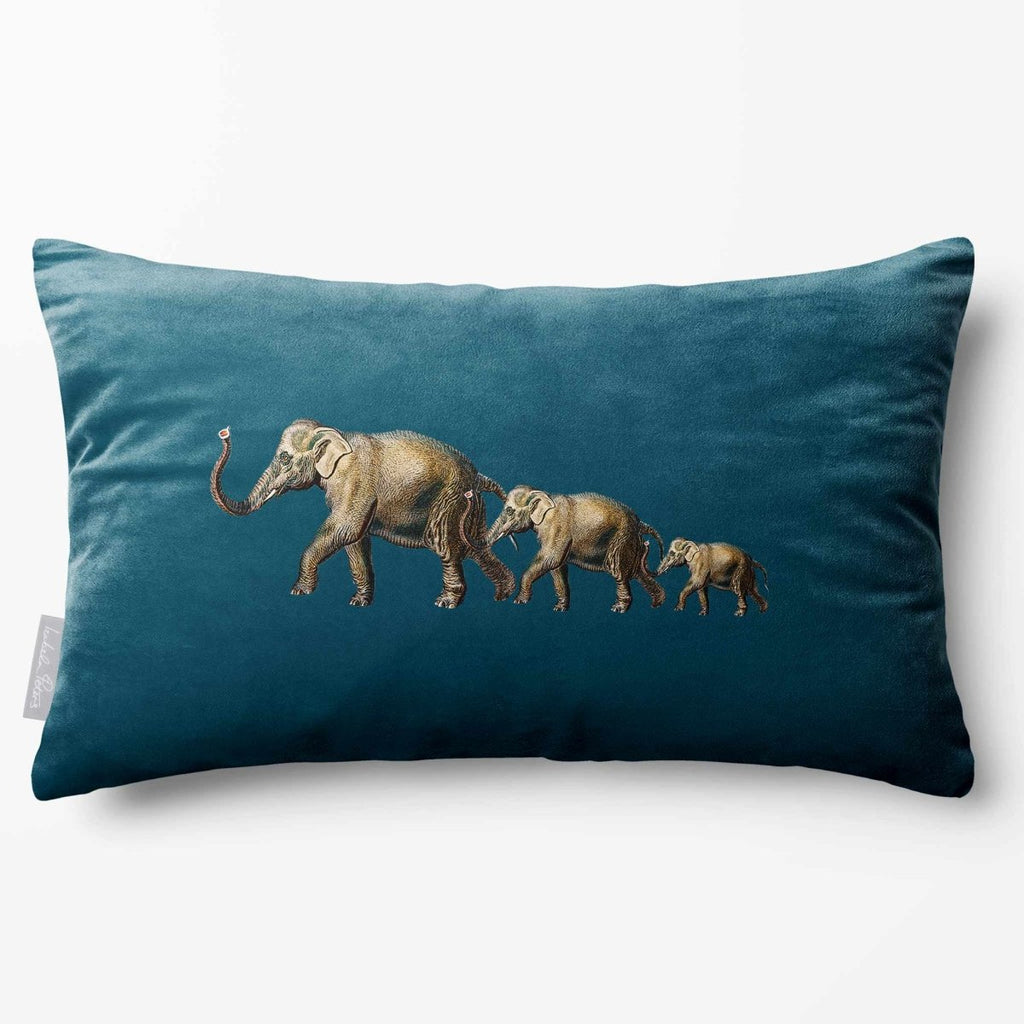 Elephants | Sustainable Velvet Rectangle Cushion - Teal 50 x 30 cm Standard by Izabela Peters