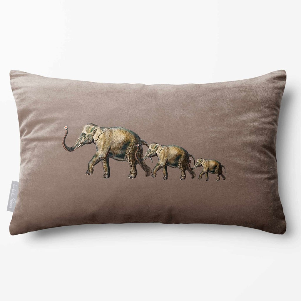 Elephants | Sustainable Velvet Rectangle Cushion - Dovedale Stone 50 x 30 cm Standard by Izabela Peters