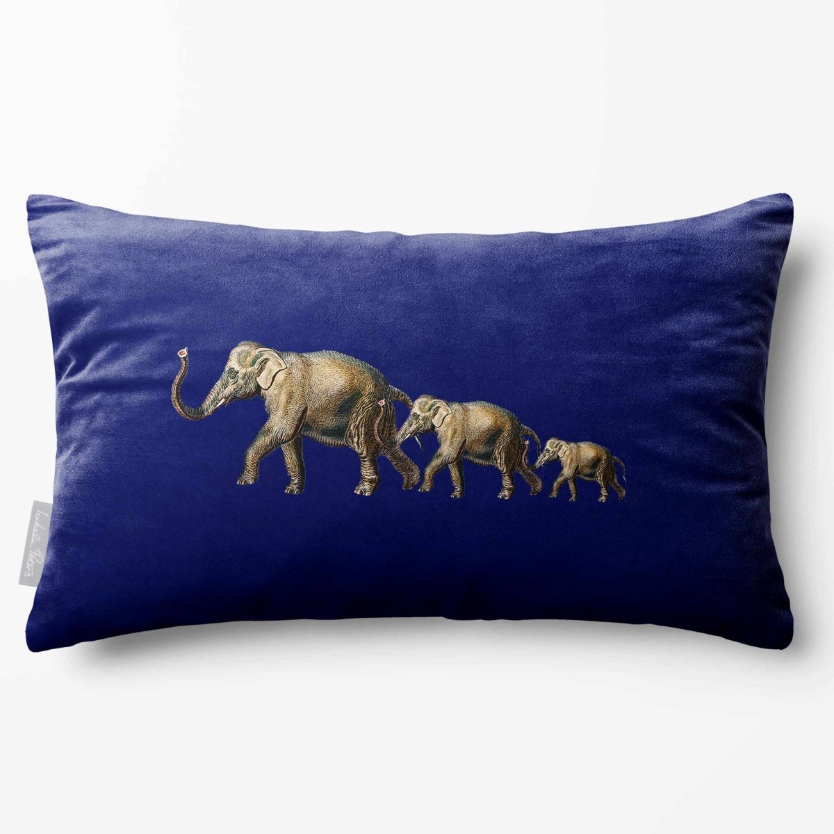 Elephants | Sustainable Velvet Rectangle Cushion - Midnight 50 x 30 cm Standard by Izabela Peters