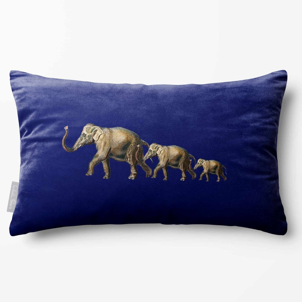 Elephants | Sustainable Velvet Rectangle Cushion - Midnight 50 x 30 cm Standard by Izabela Peters