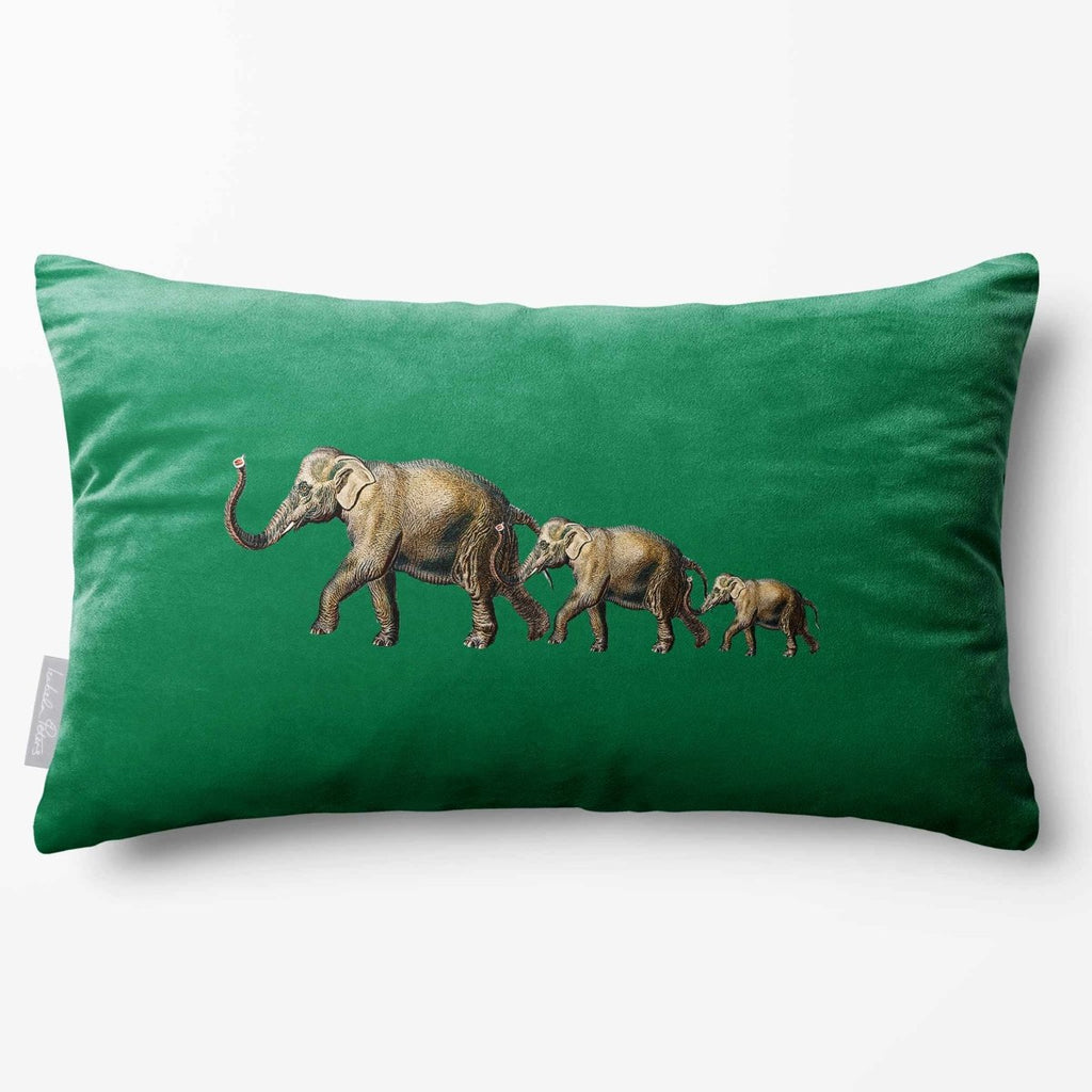 Elephants | Sustainable Velvet Rectangle Cushion - Emerald Green 50 x 30 cm Standard by Izabela Peters