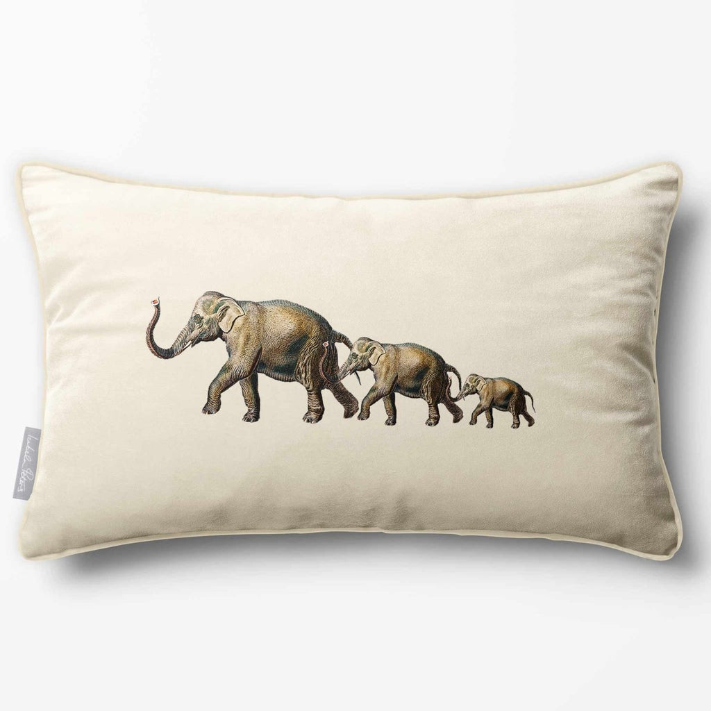 Elephants | Sustainable Velvet Rectangle Cushion - Ivory Cream 50 x 30 cm Piped by Izabela Peters