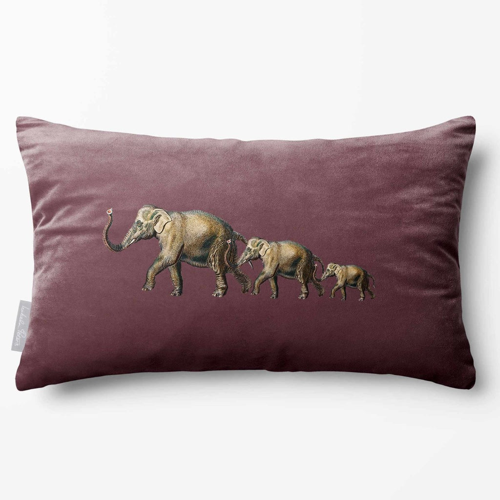 Elephants | Sustainable Velvet Rectangle Cushion - Italian Grape 50 x 30 cm Standard by Izabela Peters