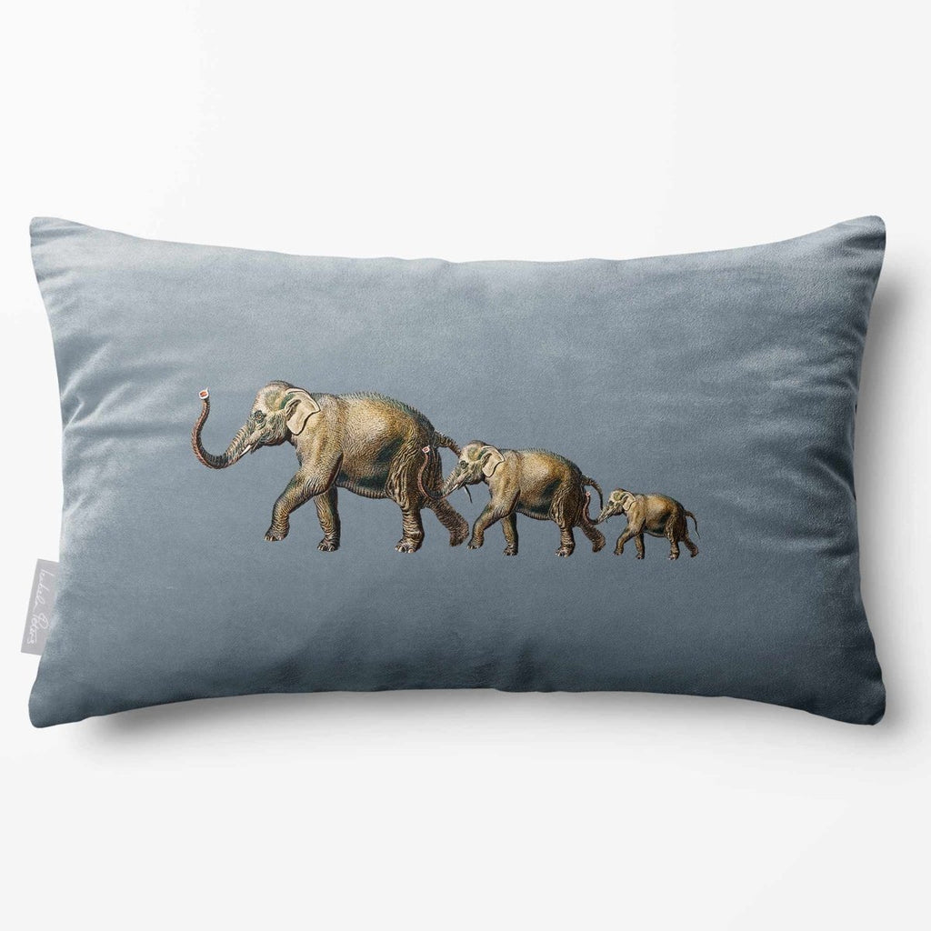 Elephants | Sustainable Velvet Rectangle Cushion - French Grey 50 x 30 cm Standard by Izabela Peters