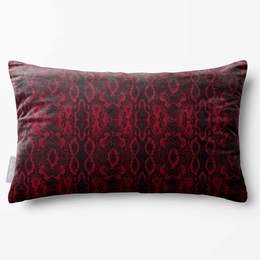 Exotic Snake | Sustainable Velvet Rectangle Cushion - Raspberry Red 50 x 30 cm Standard by Izabela Peters