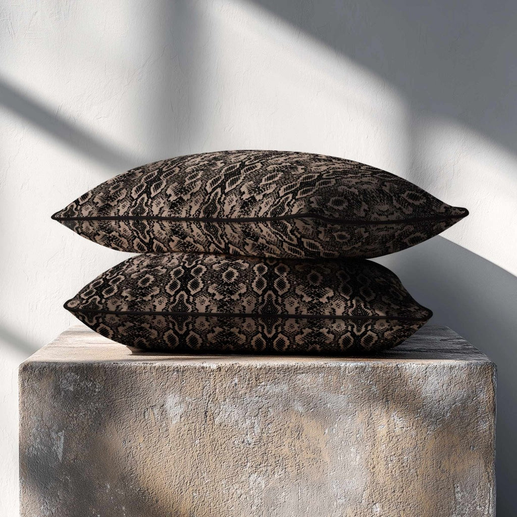 Exotic Snake | Sustainable Velvet Rectangle Cushion - Dovedale Stone 50 x 30 cm Piped by Izabela Peters