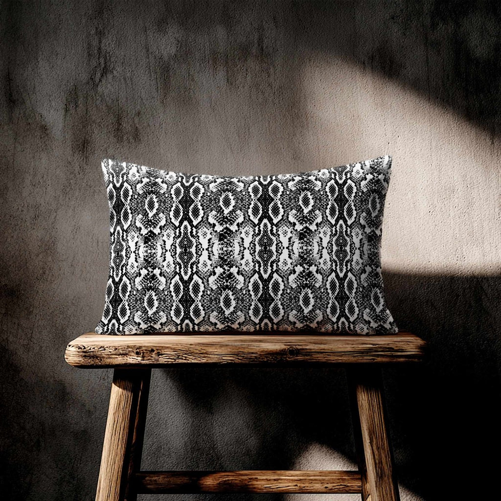 Exotic Snake | Sustainable Velvet Rectangle Cushion - White & Black 50 x 30 cm Standard by Izabela Peters