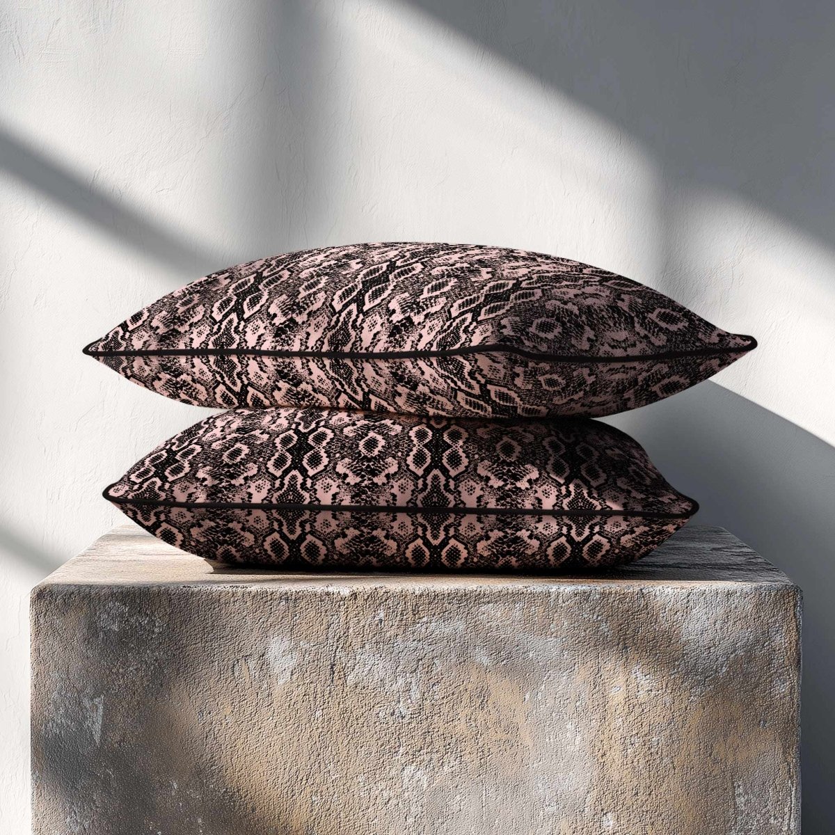 Exotic Snake | Sustainable Velvet Rectangle Cushion - Rosewater 50 x 30 cm Piped by Izabela Peters