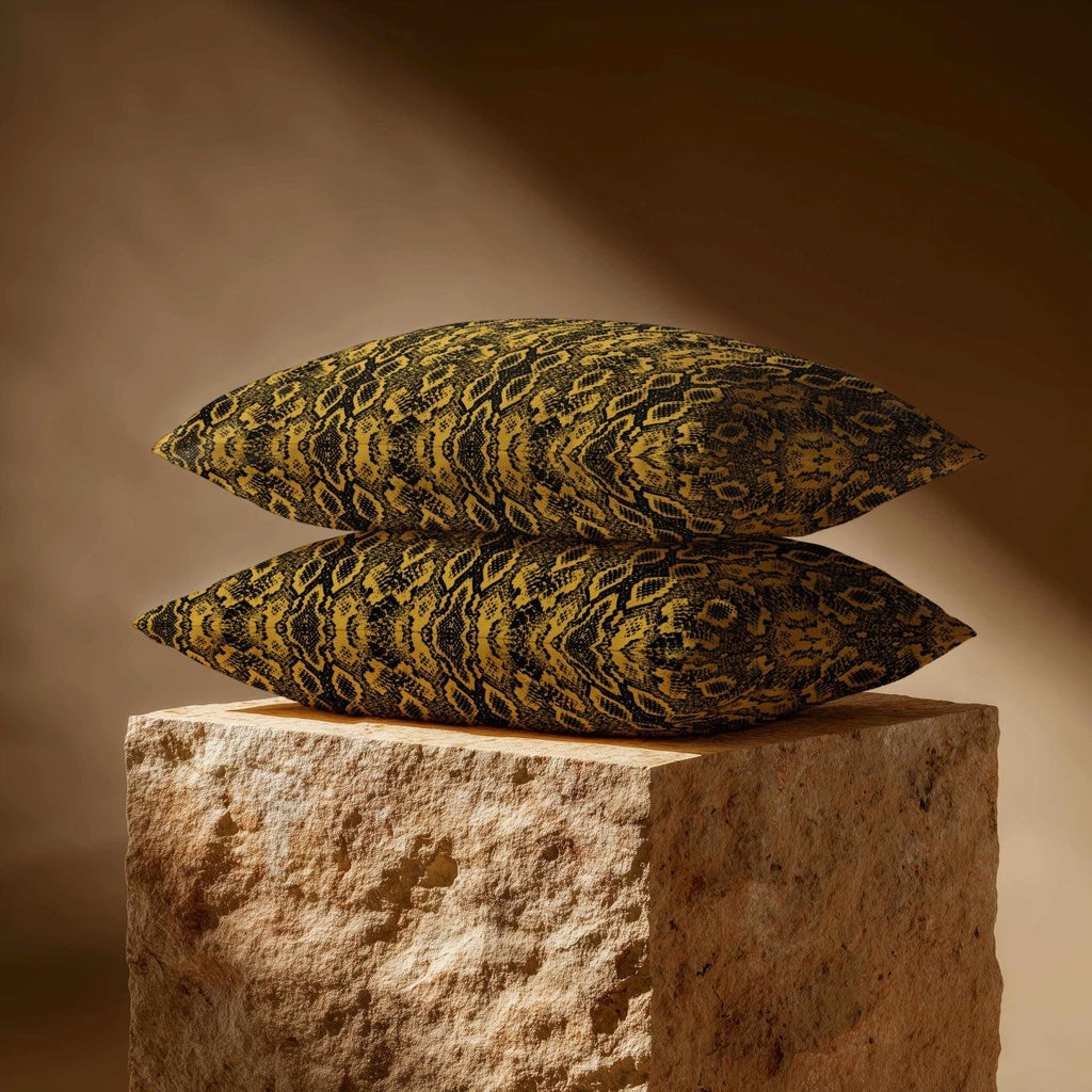 Exotic Snake | Sustainable Velvet Rectangle Cushion - Mustard Ochre 50 x 30 cm Standard by Izabela Peters