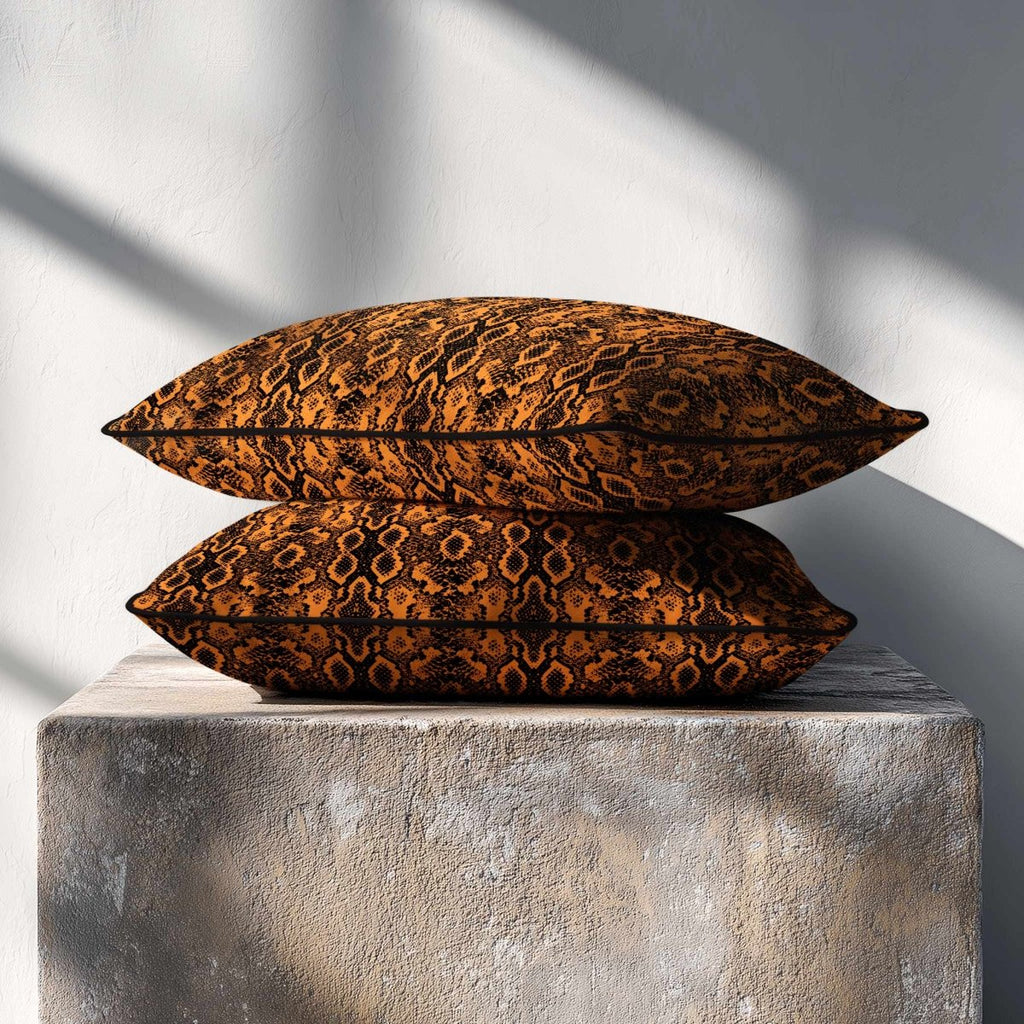 Exotic Snake | Sustainable Velvet Rectangle Cushion - Orange 50 x 30 cm Piped by Izabela Peters