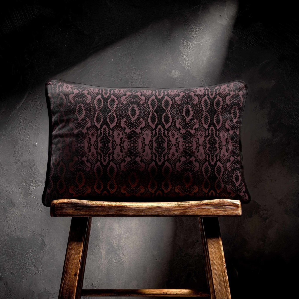 Exotic Snake | Sustainable Velvet Rectangle Cushion - Italian Grape 50 x 30 cm Piped by Izabela Peters