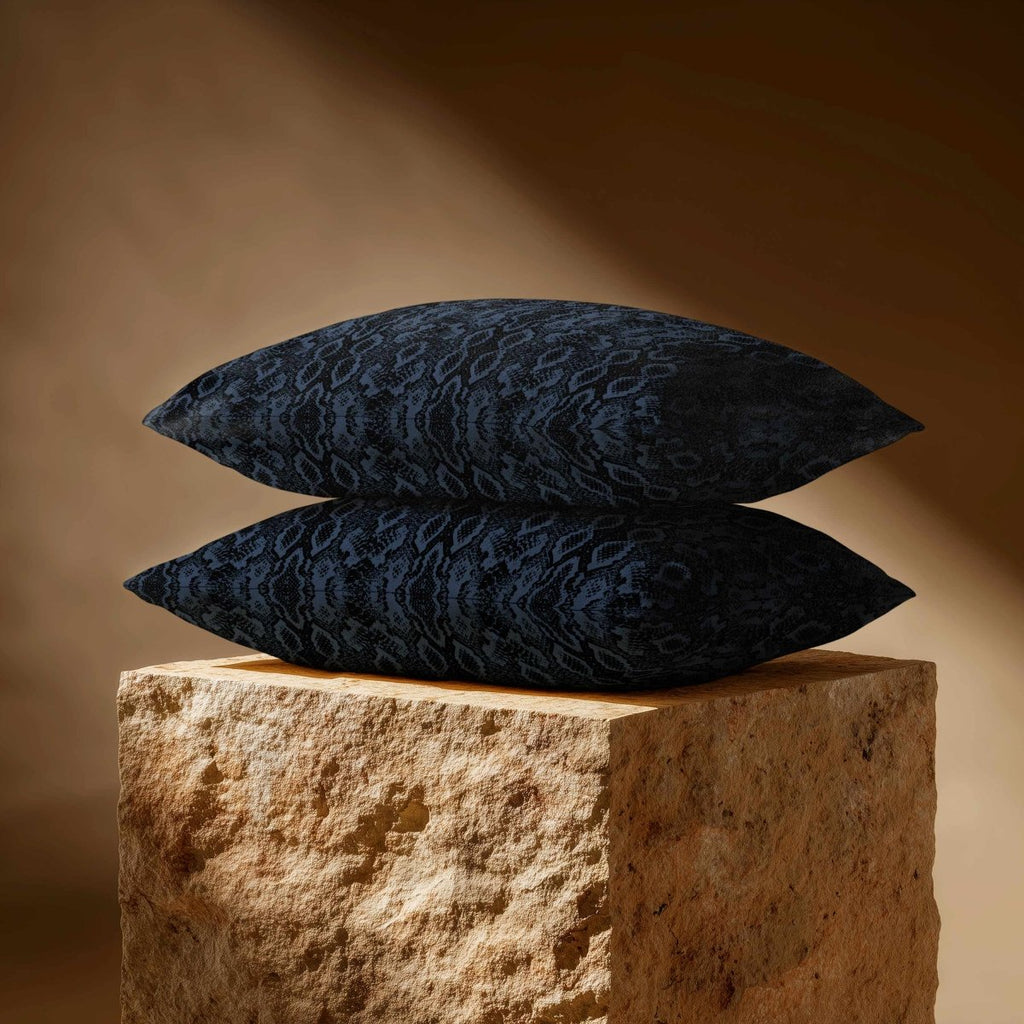 Exotic Snake | Sustainable Velvet Rectangle Cushion - Petrol Blue 50 x 30 cm Standard by Izabela Peters