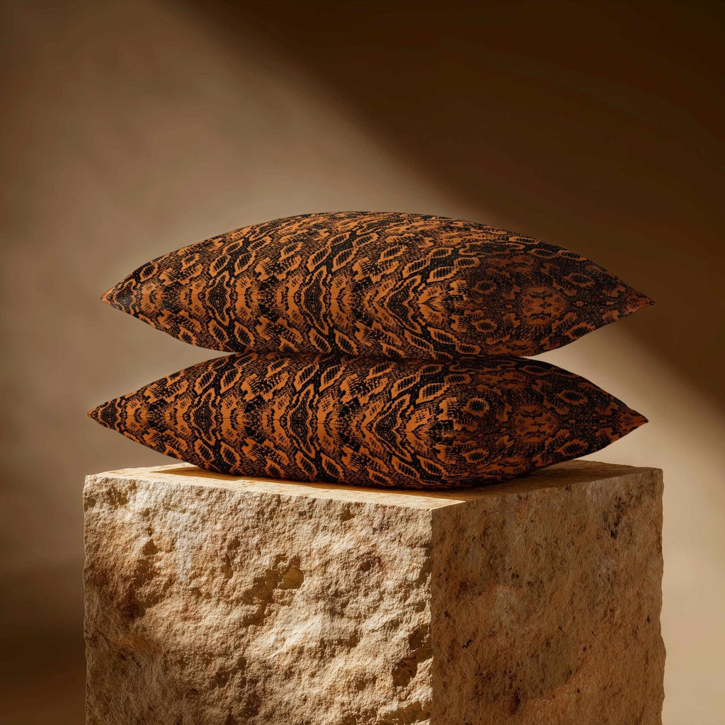 Exotic Snake | Sustainable Velvet Rectangle Cushion - Orange 50 x 30 cm Standard by Izabela Peters