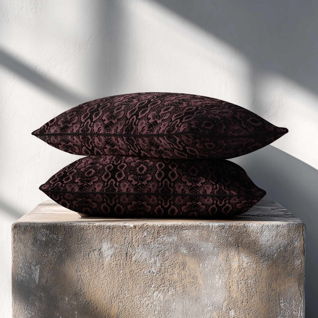 Exotic Snake | Sustainable Velvet Rectangle Cushion - Italian Grape 50 x 30 cm Piped by Izabela Peters
