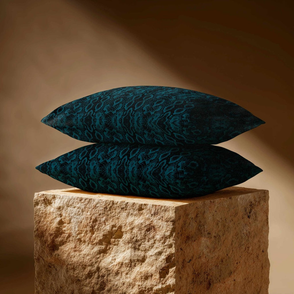 Exotic Snake | Sustainable Velvet Rectangle Cushion - Teal 50 x 30 cm Standard by Izabela Peters