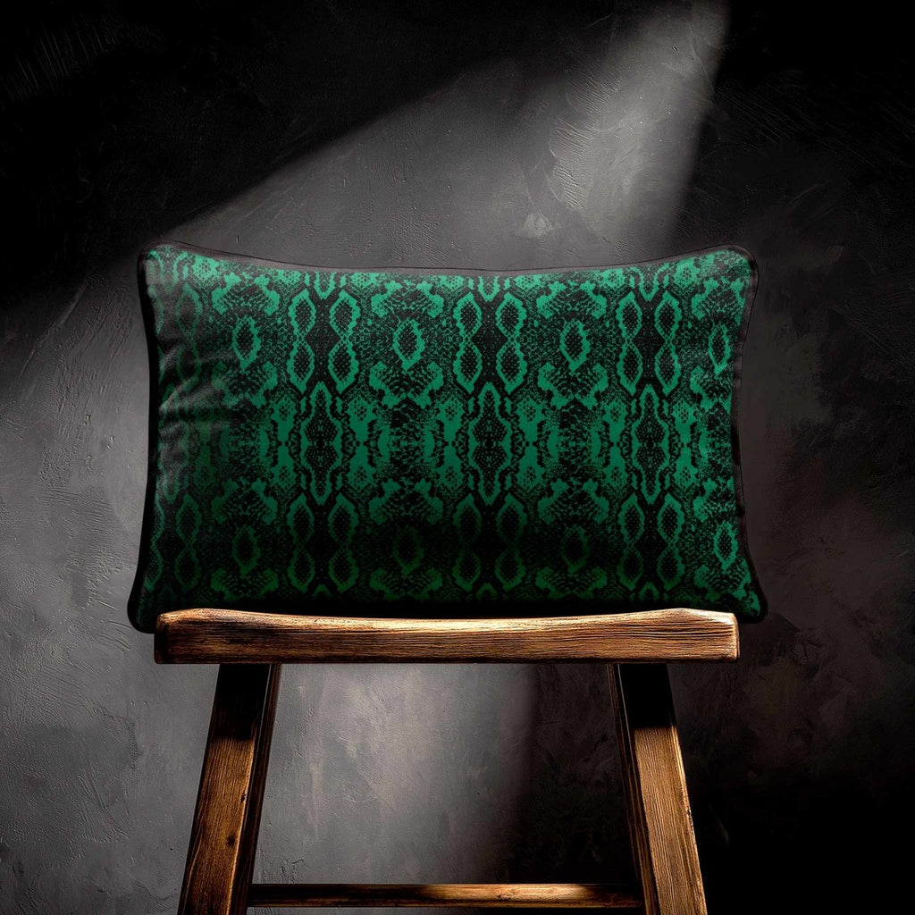 Exotic Snake | Sustainable Velvet Rectangle Cushion - Emerald Green 50 x 30 cm Piped by Izabela Peters