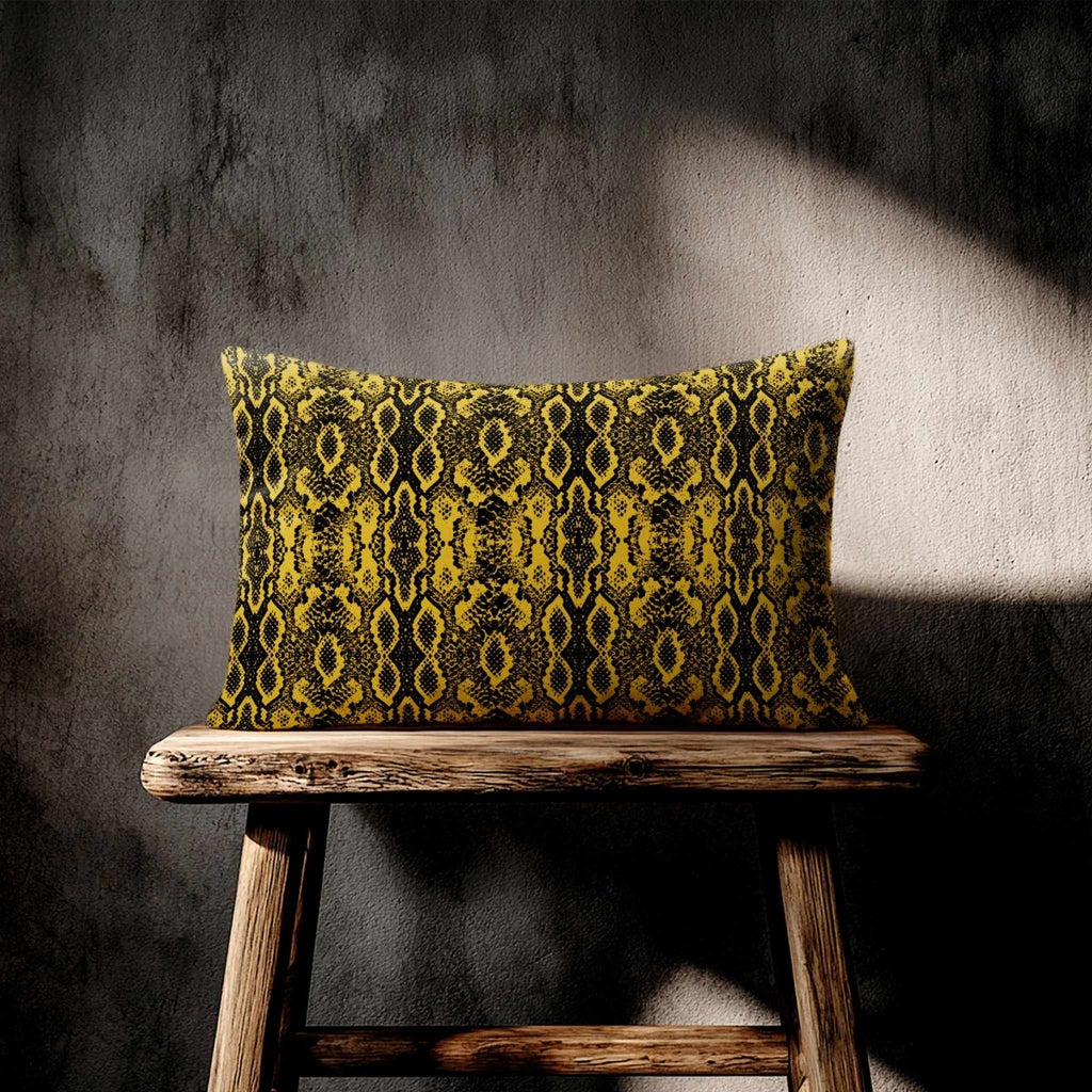 Exotic Snake | Sustainable Velvet Rectangle Cushion - Mustard Ochre 50 x 30 cm Standard by Izabela Peters