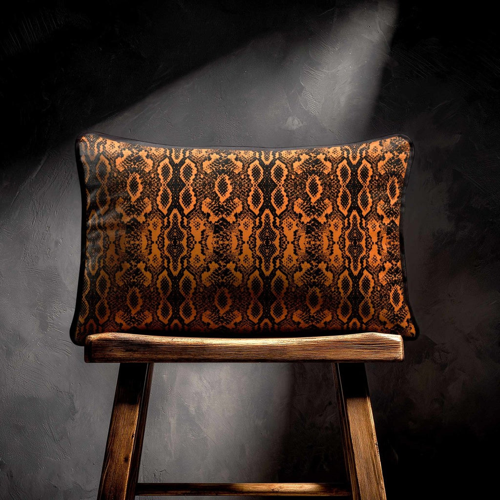 Exotic Snake | Sustainable Velvet Rectangle Cushion - Orange 50 x 30 cm Piped by Izabela Peters