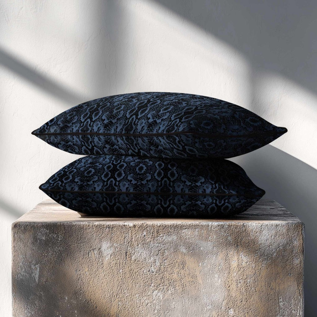 Exotic Snake | Sustainable Velvet Rectangle Cushion - Petrol Blue 50 x 30 cm Piped by Izabela Peters