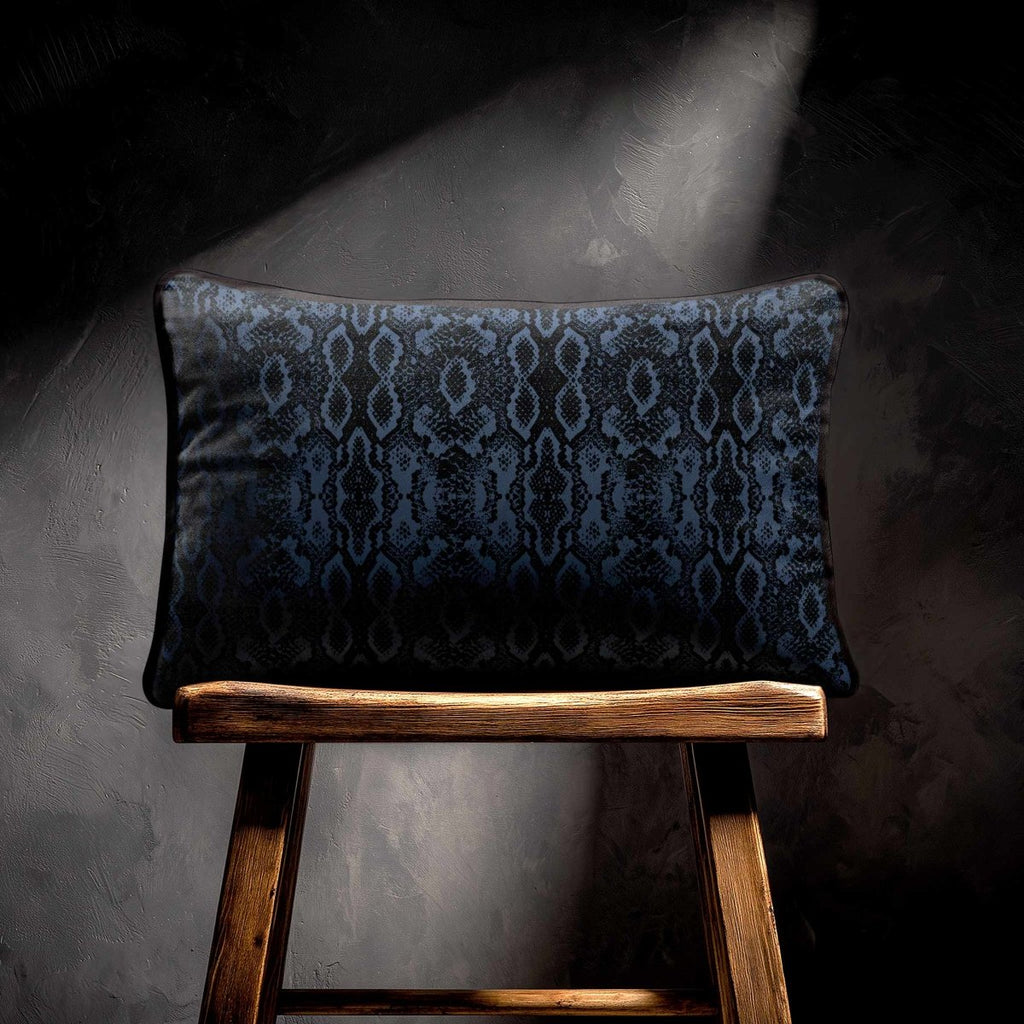 Exotic Snake | Sustainable Velvet Rectangle Cushion - Petrol Blue 50 x 30 cm Piped by Izabela Peters
