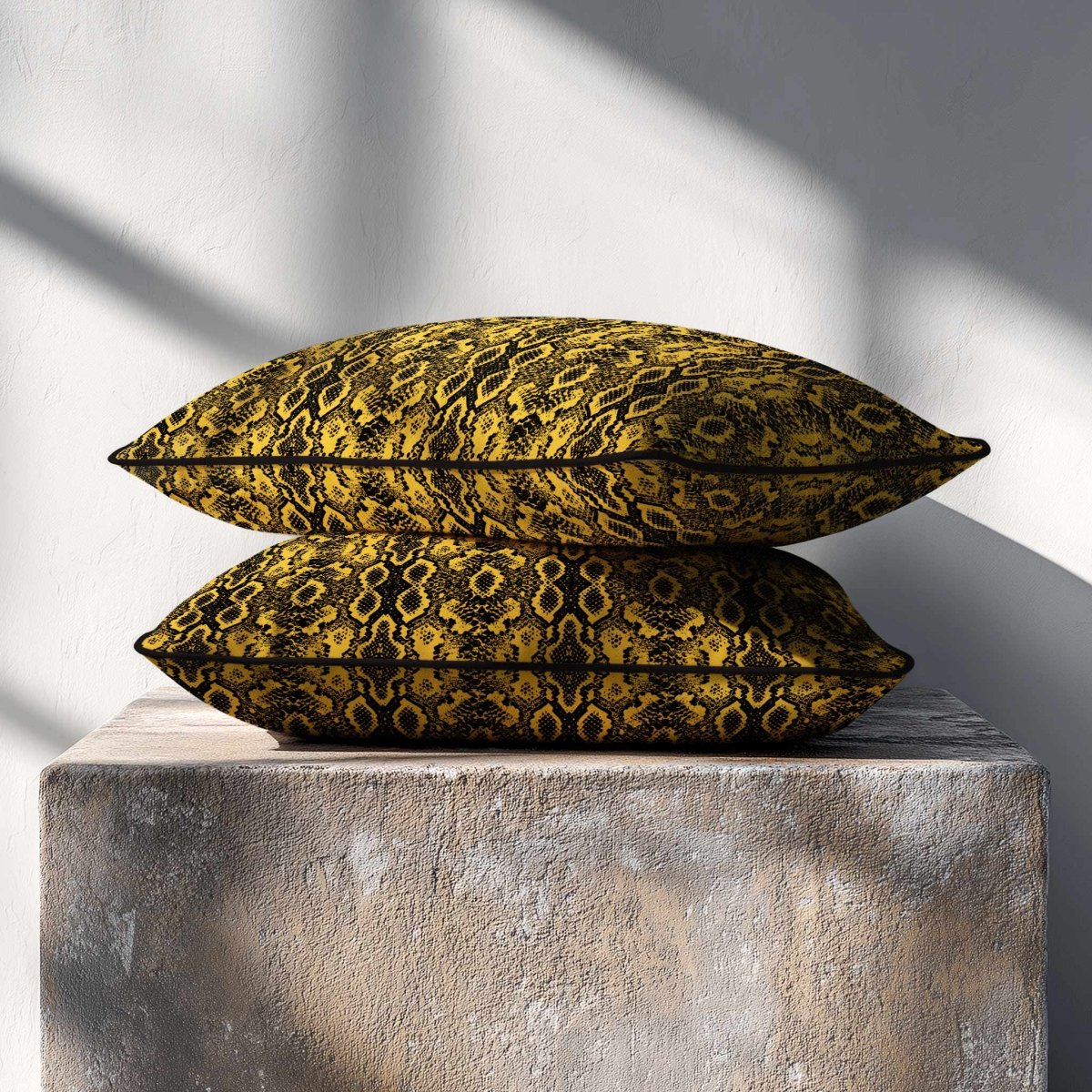 Exotic Snake | Sustainable Velvet Rectangle Cushion - Mustard Ochre 50 x 30 cm Piped by Izabela Peters