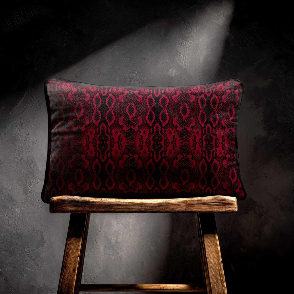 Exotic Snake | Sustainable Velvet Rectangle Cushion - Raspberry Red 50 x 30 cm Piped by Izabela Peters