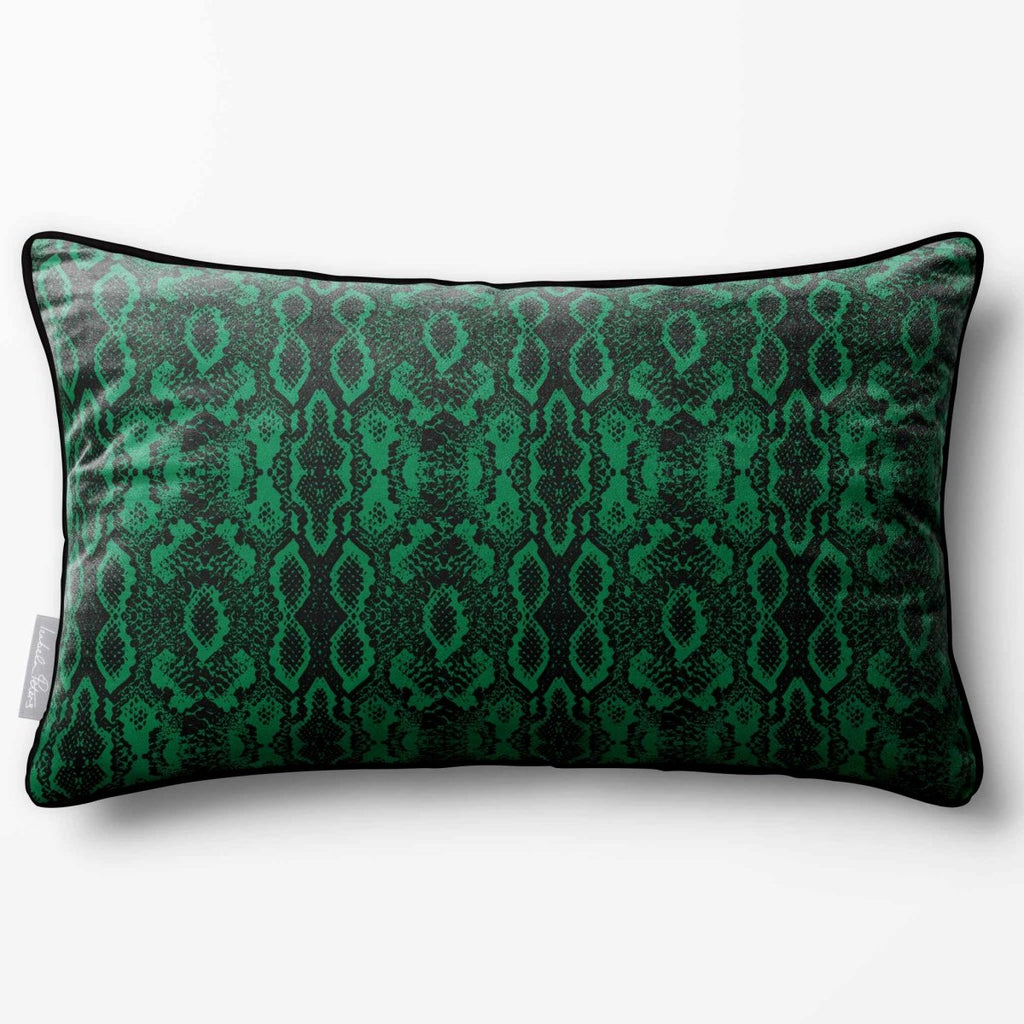 Exotic Snake | Sustainable Velvet Rectangle Cushion - Emerald Green 50 x 30 cm Piped by Izabela Peters