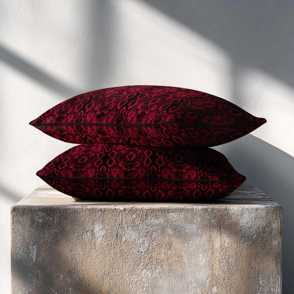 Exotic Snake | Sustainable Velvet Rectangle Cushion - Raspberry Red 50 x 30 cm Piped by Izabela Peters
