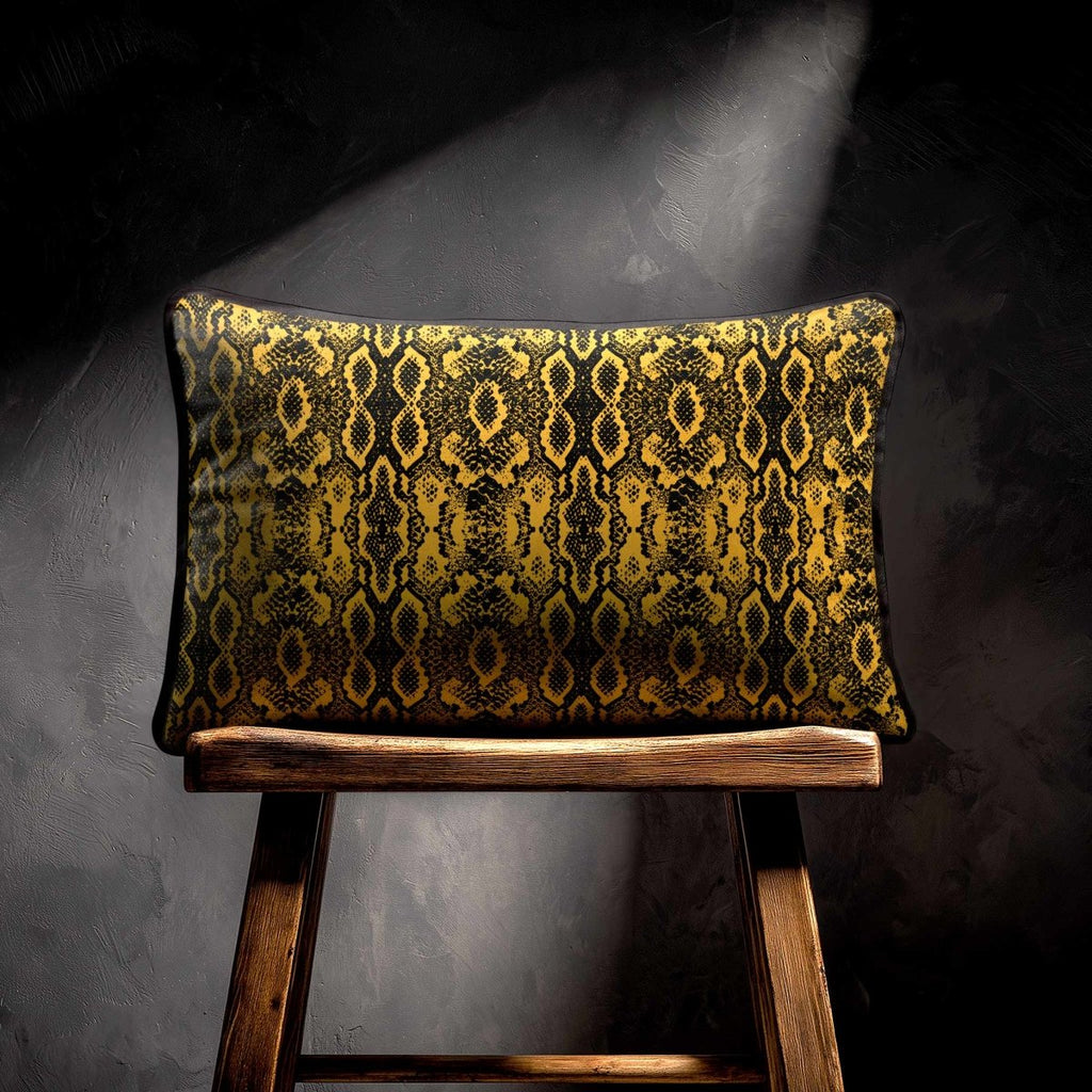 Exotic Snake | Sustainable Velvet Rectangle Cushion - Mustard Ochre 50 x 30 cm Piped by Izabela Peters