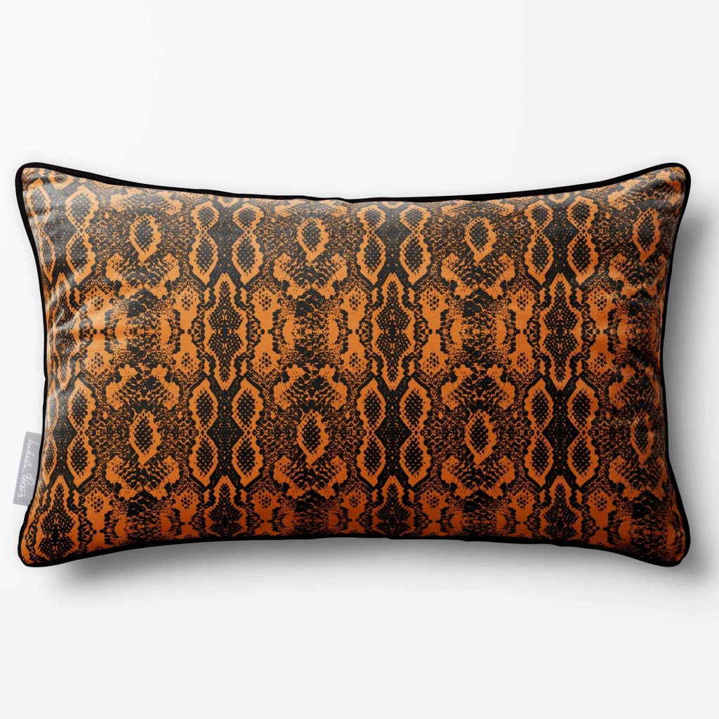 Exotic Snake | Sustainable Velvet Rectangle Cushion - Orange 50 x 30 cm Piped by Izabela Peters