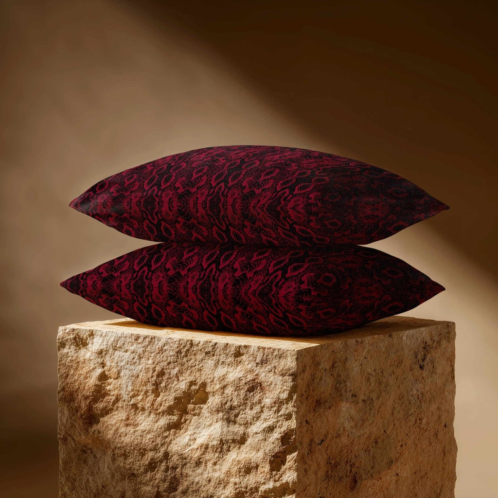 Exotic Snake | Sustainable Velvet Rectangle Cushion - Raspberry Red 50 x 30 cm Standard by Izabela Peters