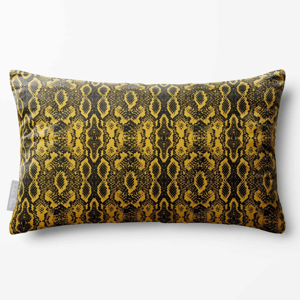 Exotic Snake | Sustainable Velvet Rectangle Cushion - Mustard Ochre 50 x 30 cm Standard by Izabela Peters