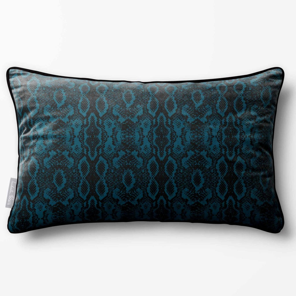 Exotic Snake | Sustainable Velvet Rectangle Cushion - Teal 50 x 30 cm Piped by Izabela Peters