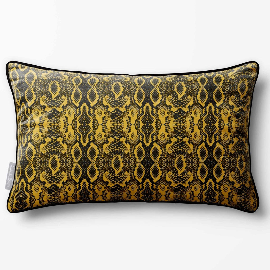 Exotic Snake | Sustainable Velvet Rectangle Cushion - Mustard Ochre 50 x 30 cm Piped by Izabela Peters