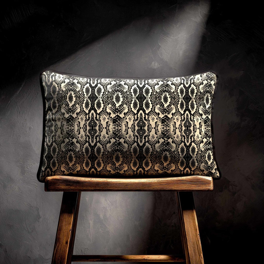 Exotic Snake | Sustainable Velvet Rectangle Cushion - Cream 50 x 30 cm Piped by Izabela Peters