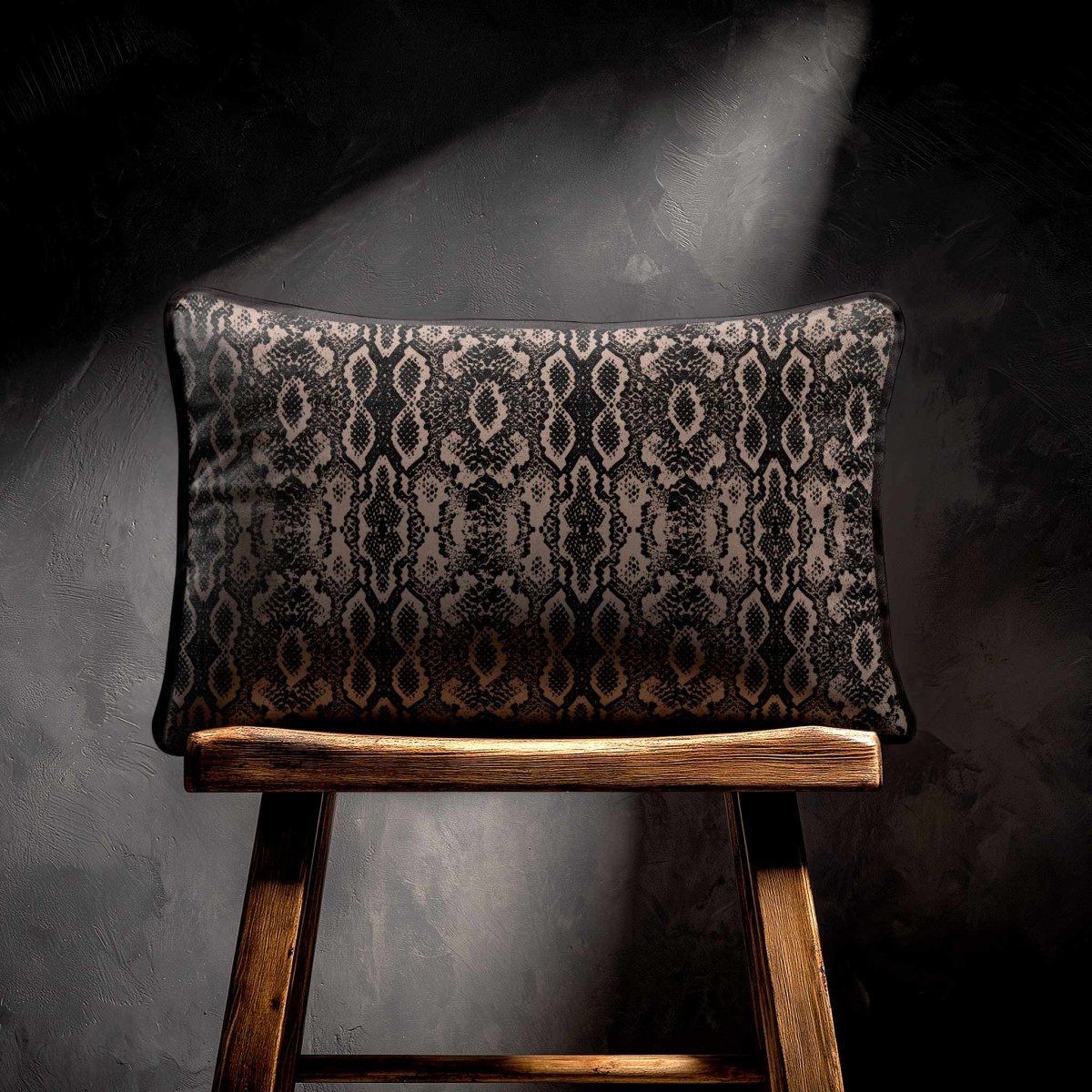 Exotic Snake | Sustainable Velvet Rectangle Cushion - Dovedale Stone 50 x 30 cm Piped by Izabela Peters