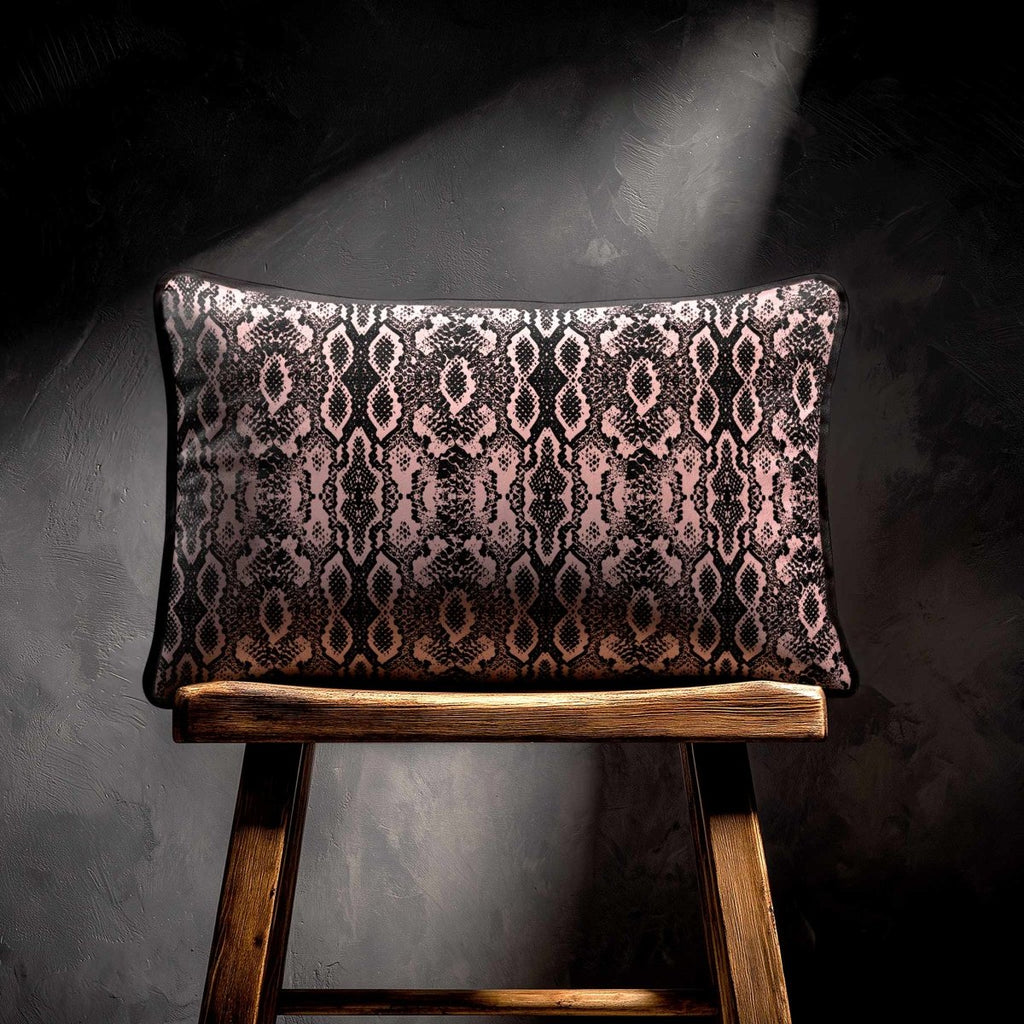 Exotic Snake | Sustainable Velvet Rectangle Cushion - Rosewater 50 x 30 cm Piped by Izabela Peters