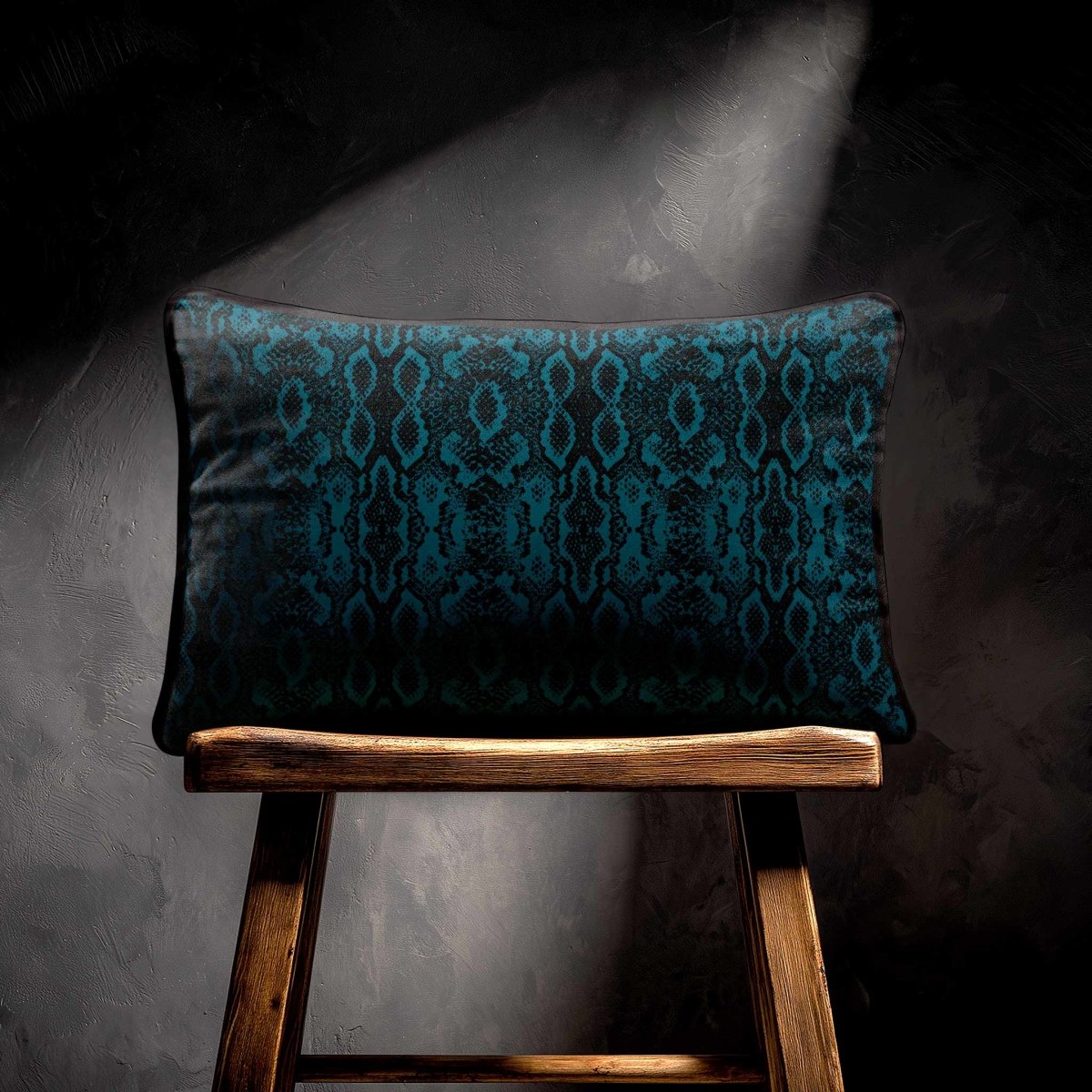 Exotic Snake | Sustainable Velvet Rectangle Cushion - Teal 50 x 30 cm Piped by Izabela Peters
