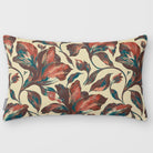 Fiora Floral Cocoa & Teal linen-look 50 × 30 cm rectangular cushion, plain sewn edge, front view.