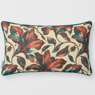 Fiora Floral Cocoa & Teal linen-look 50 × 30 cm rectangular cushion, piped, front view.