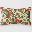 Fiora Floral Olive & Tomato linen-look 50 × 30 cm rectangular cushion, piped, front view.