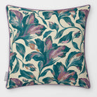 Front view of a Fiora Floral Repeat square cushion in Ink Blue & Lilac, finished with Muted Lilac piping.