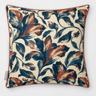 Front view of a Fiora Floral Repeat square cushion in Teal & Persimmon, finished with Persimmon piping.