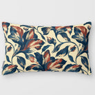 Fiora Floral Teal & Persimmon linen-look 50 × 30 cm rectangular cushion, plain sewn edge, front view.