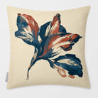 Fiora Floral Teal & Persimmon linen-look square cushion, plain sewn edge, front view.