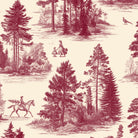 Fir Forest Toile Christmas table runner print in burgundy on ivory